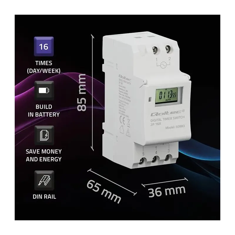 Programator czasowy Qoltec Elektroniczny na szynę DIN z | PartsPC.pl