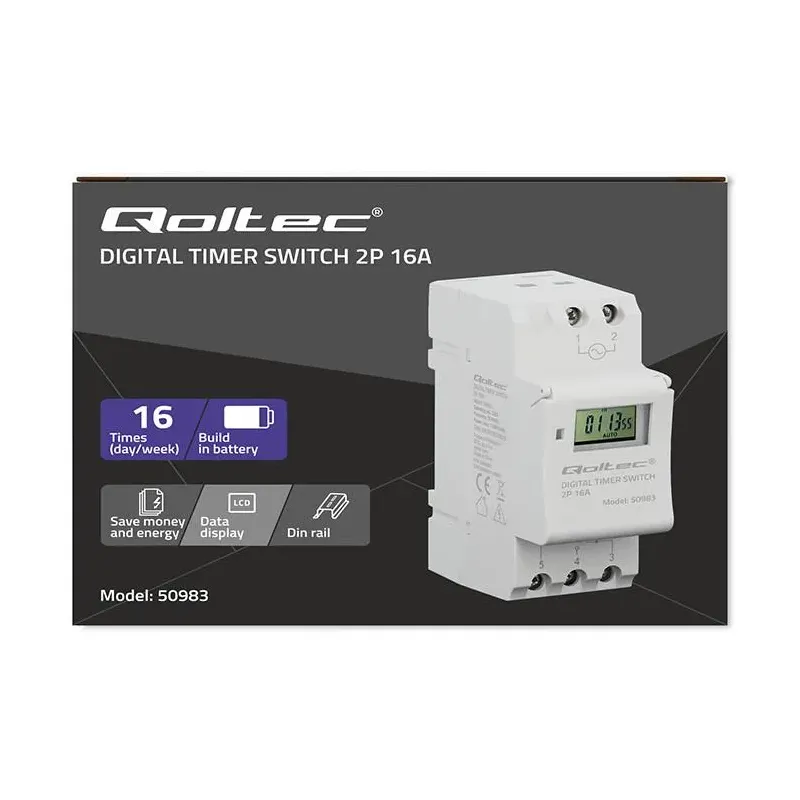 Programator czasowy Qoltec Elektroniczny na szynę DIN z | PartsPC.pl