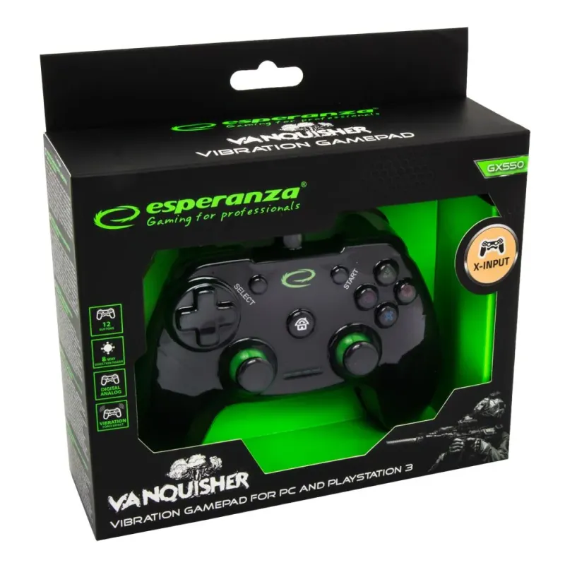 Gamepad PS3/PC USB Esperanza "Vanquisher" czarny | PartsPC.pl