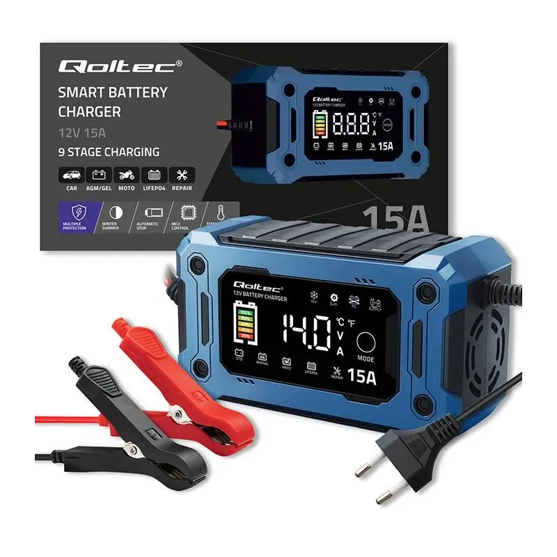 Ładowarka inteligentna Qoltec mikroprocesorowa 12V 15A | PartsPC.pl