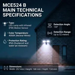 Lampa LED Maclean MCE524 B, z czujnikiem PIR, 20W, | PartsPC.pl