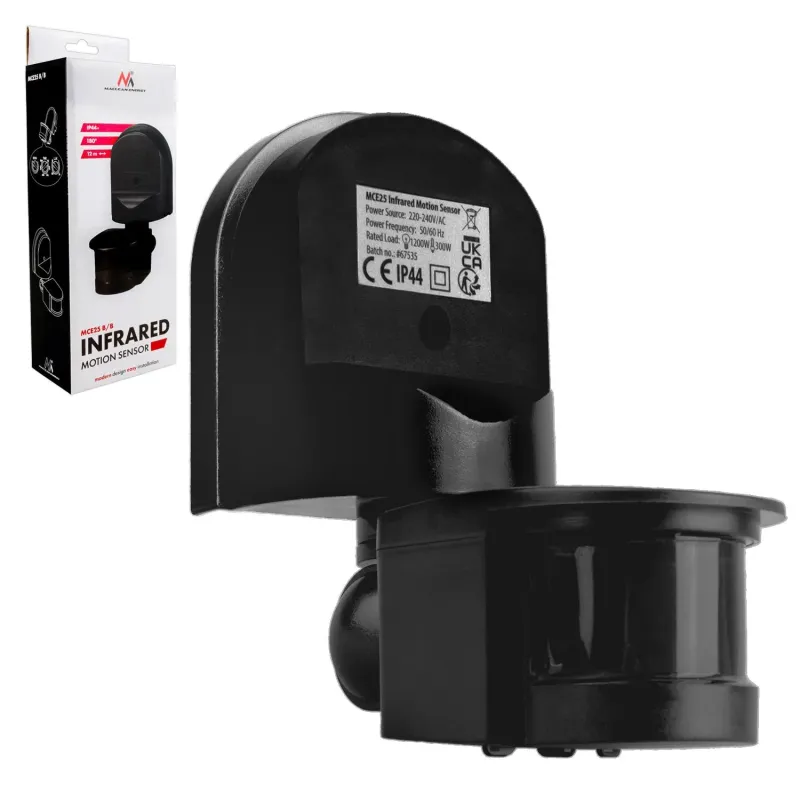 Czujnik ruchu zmierzchu ścienny Maclean MCE25 B/B czarny | PartsPC.pl