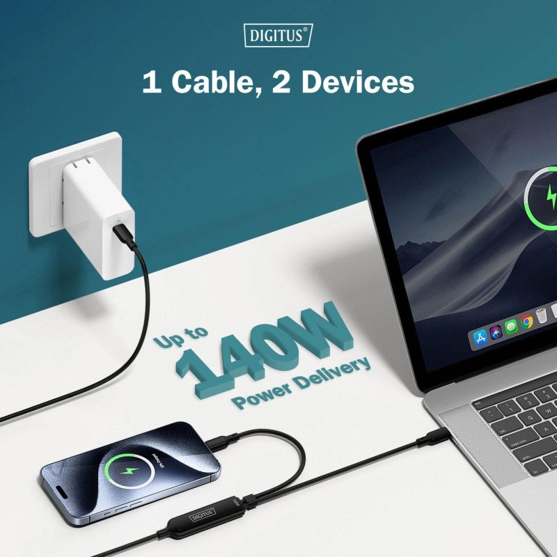 Kabel zasilający DIGITUS 2 w 1 USB-C - 2x USB-C, USB 2... | PartsPC.pl
