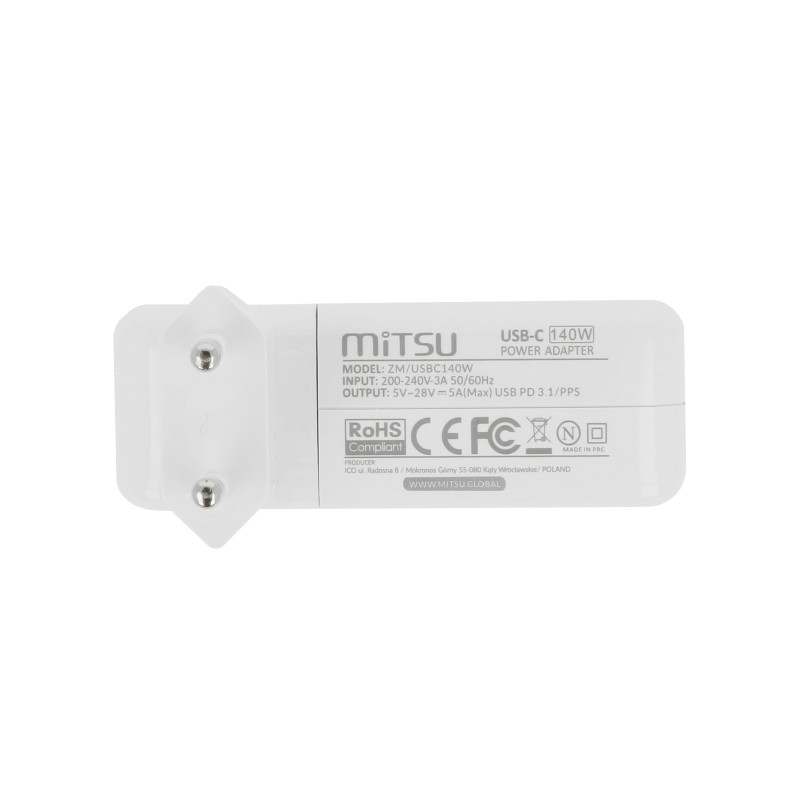 Zasilacz Mitsu 140W USB type C USB-C (white) | PartsPC.pl