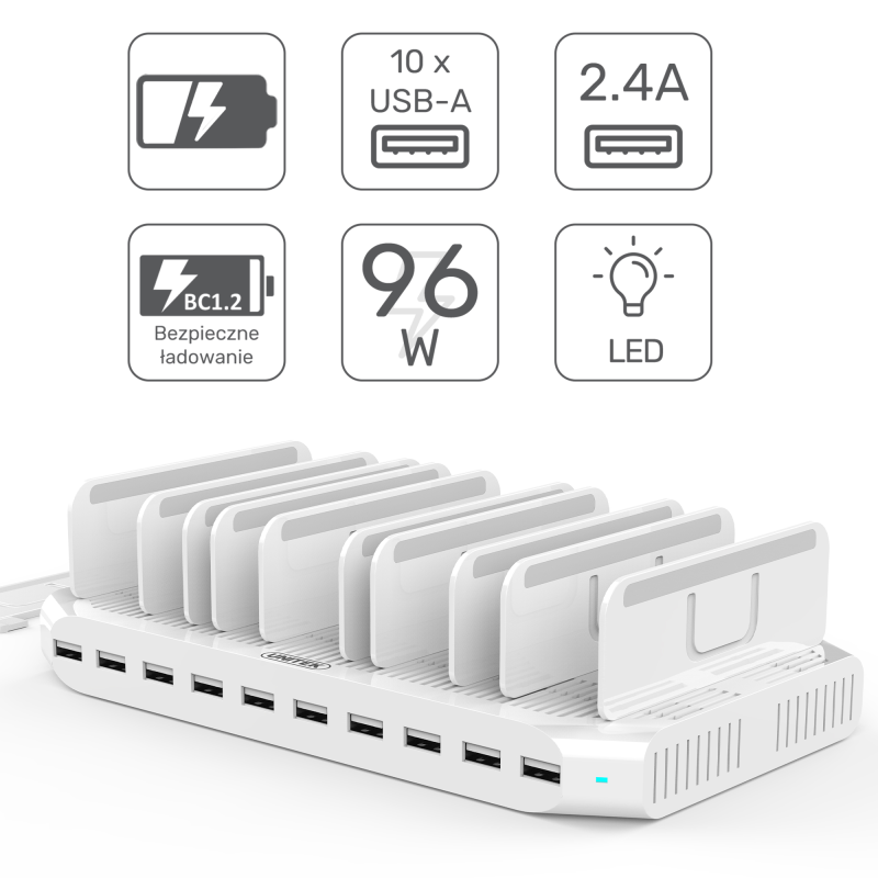 Unitek Y-2172 stacja ładująca 10 x USB 2,4A 96W | PartsPC.pl