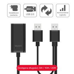 Unitek Y-279 wzmacniacz sygnału USB 2.0 20M | PartsPC.pl