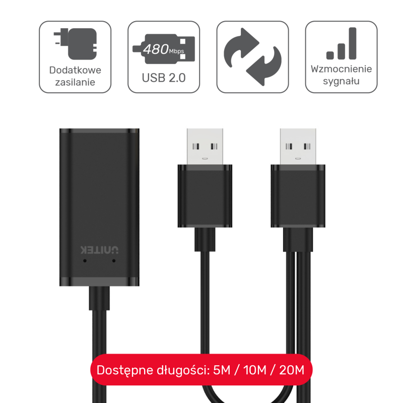 Unitek Y-279 wzmacniacz sygnału USB 2.0 20M | PartsPC.pl