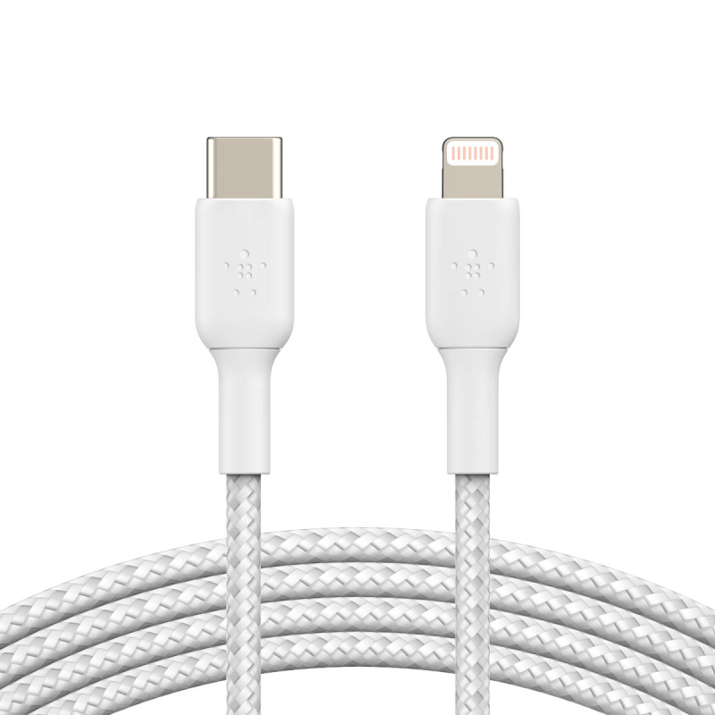 Belkin Kabel USB-C na Lightning, w oplocie, 1 m, biały | PartsPC.pl