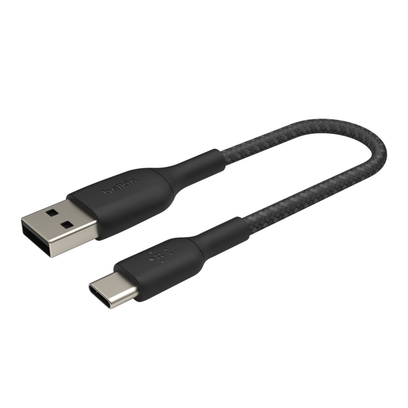 Belkin Kabel USB-A na USB-C, w oplocie, 0,15m, czarny | PartsPC.pl