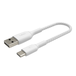 Belkin Kabel USB-A na USB-C, w oplocie, 0,15m, biały | PartsPC.pl
