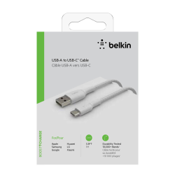 Belkin Kabel USB-A na USB-C, w oplocie, 1m, biały | PartsPC.pl