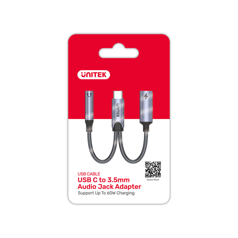 Unitek Adapter USB-C na minijack 3,5mm i USB-C 60W | PartsPC.pl