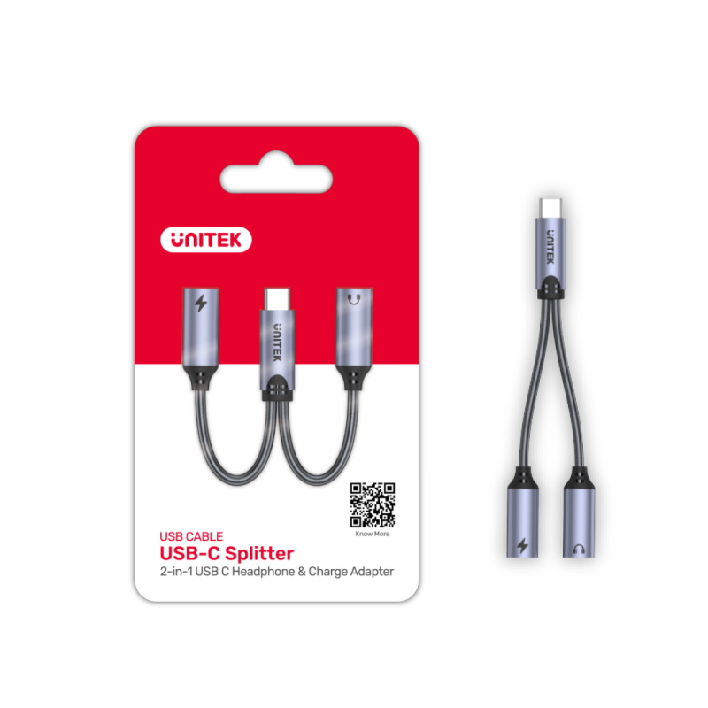 Unitek Adapter USB-C na 2 x port USB-C audio i 18W | PartsPC.pl