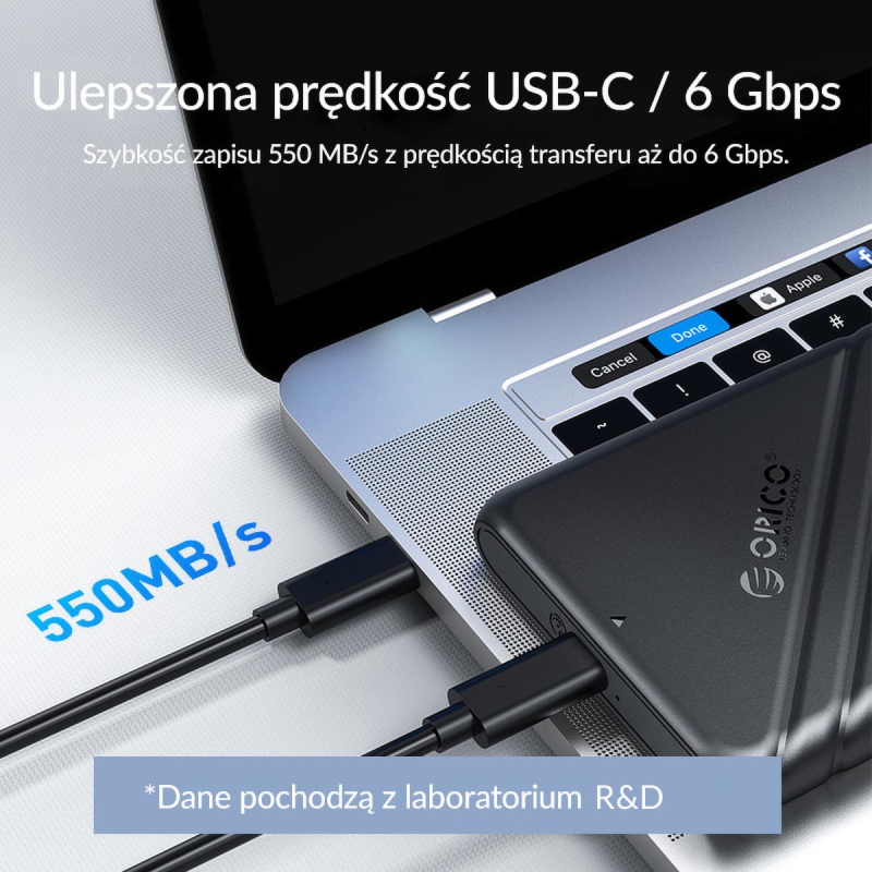 Orico Obudowa dysku 2,5'' USB-C 3.1 6Gbps czarna | PartsPC.pl