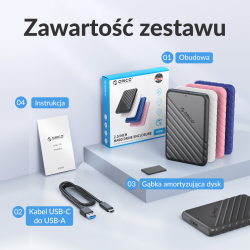 Orico Obudowa dysku 2,5'' USB-C 3.1 6Gbps czarna | PartsPC.pl