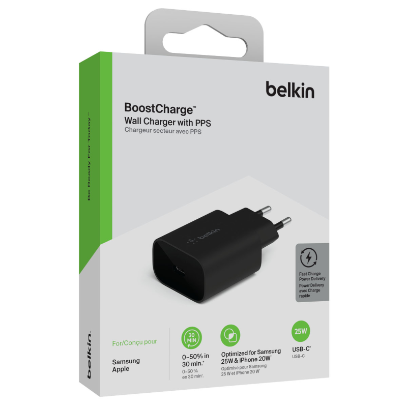 Belkin Ładowarka USB-C 25W PD PPS, sieciowa, czarna | PartsPC.pl