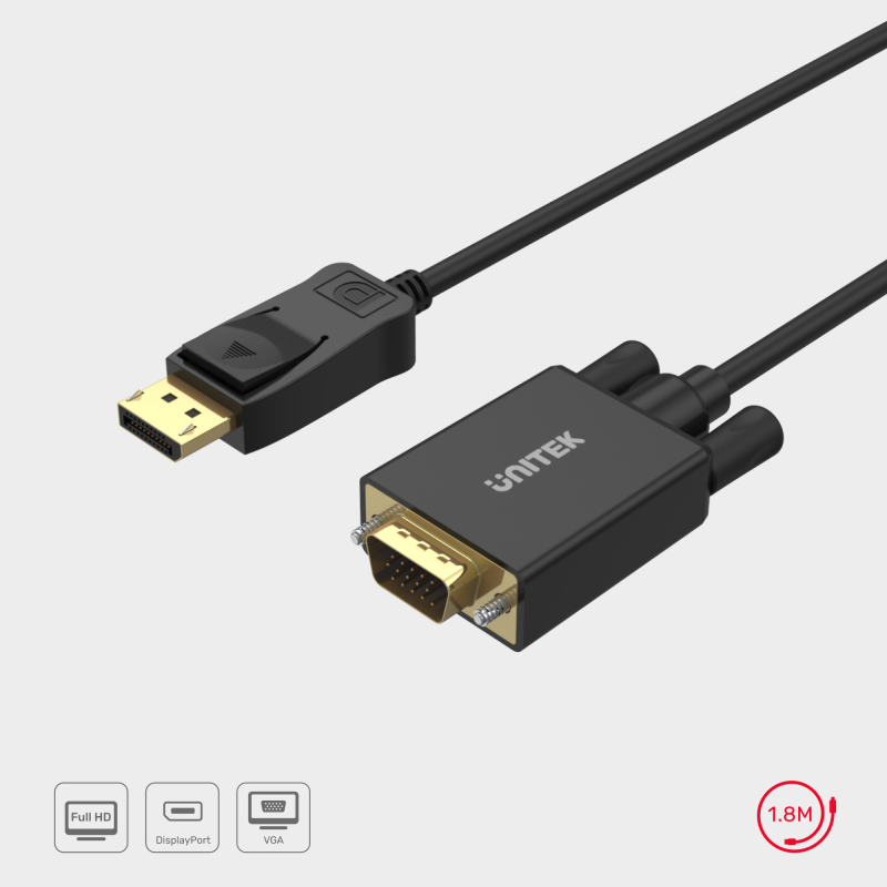 Unitek Adapter DisplayPort na VGA, kabel 1,8m | PartsPC.pl