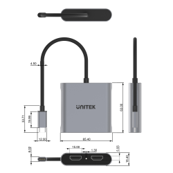 Unitek Adapter USB-C na 2x HDMI 4K MST | PartsPC.pl
