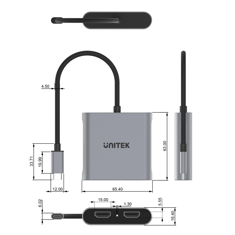 Unitek Adapter USB-C na 2x HDMI 4K MST | PartsPC.pl