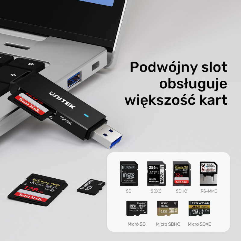 Unitek Czytnik kart SD i microSD USB-A - Akcesoria | PartsPC.pl
