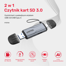 Unitek Czytnik kart SD/microSD USB-A 5Gbps/USB-C | PartsPC.pl