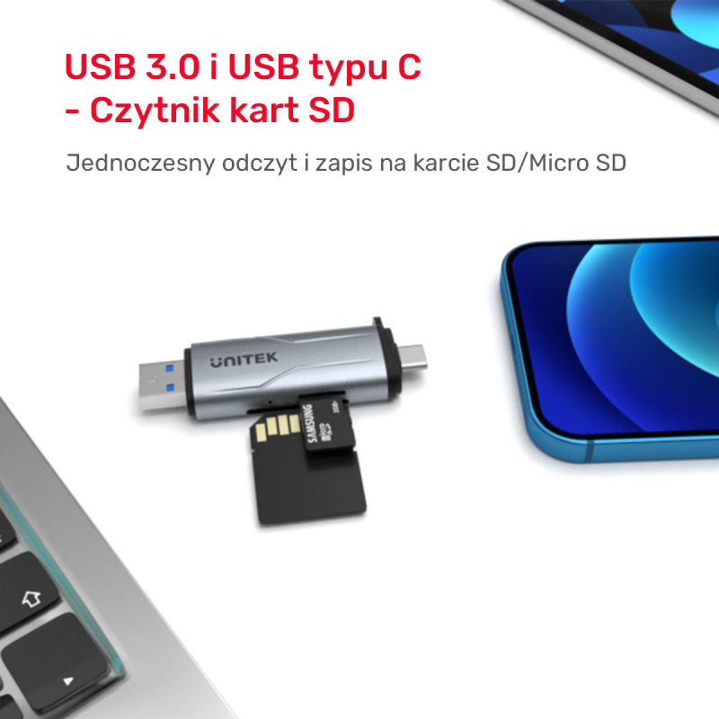 Unitek Czytnik kart SD/microSD USB-A 5Gbps/USB-C | PartsPC.pl