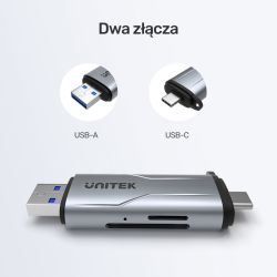 Unitek Czytnik kart SD/microSD USB-A 5Gbps/USB-C | PartsPC.pl
