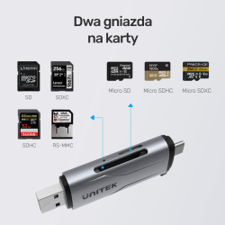 Unitek Czytnik kart SD/microSD USB-A 5Gbps/USB-C | PartsPC.pl