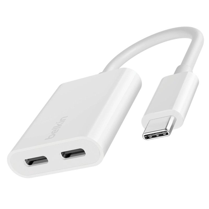 Belkin Adapter 2/USB-C do audio i ładowania PD 60W, biały | PartsPC.pl