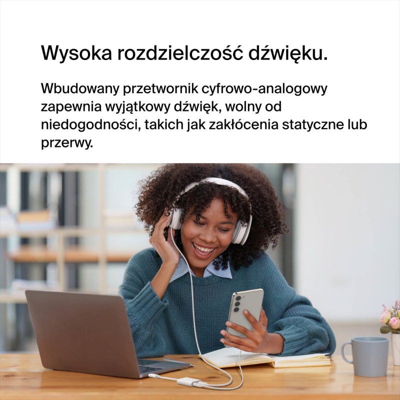 Belkin Adapter 2/USB-C do audio i ładowania PD 60W, biały | PartsPC.pl