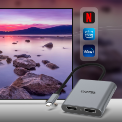 Unitek Adapter USB-C na 2x port DP 1.4 8K 60Hz | PartsPC.pl