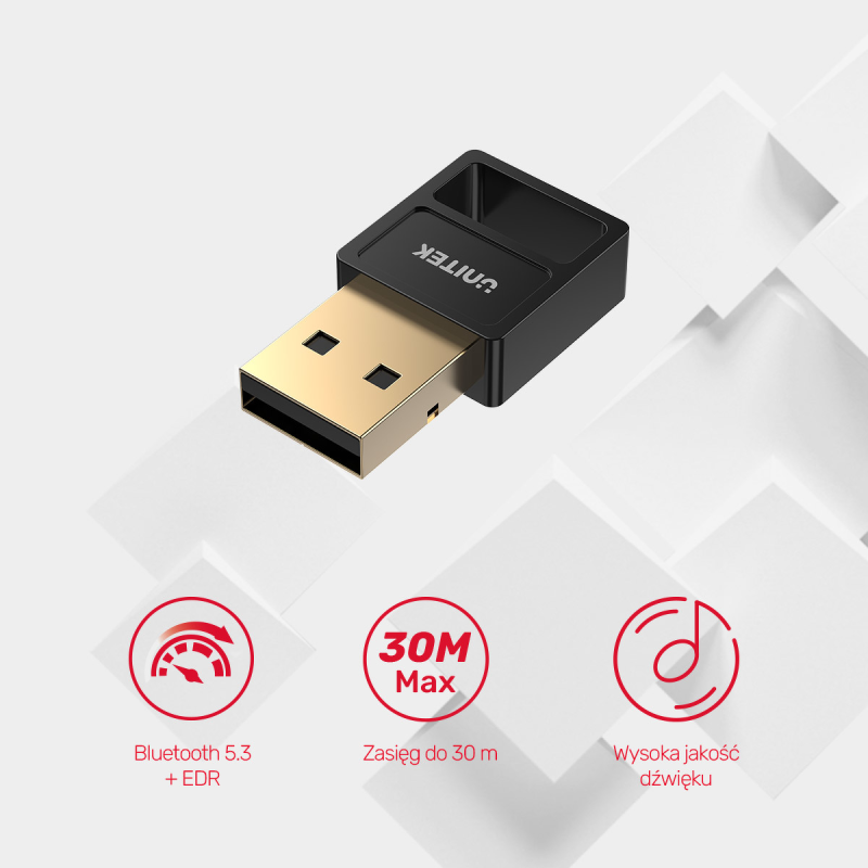 Unitek Adapter Bluetooth 5.3 BLE USB-A czarny | PartsPC.pl