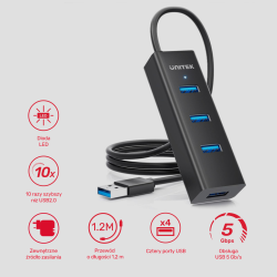 Unitek Aktywny hub USB-A 5Gbps, 4 porty USB-A | PartsPC.pl