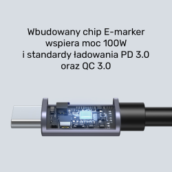 Unitek Kabel USB-C kątowy 90° PD100W 3m | PartsPC.pl