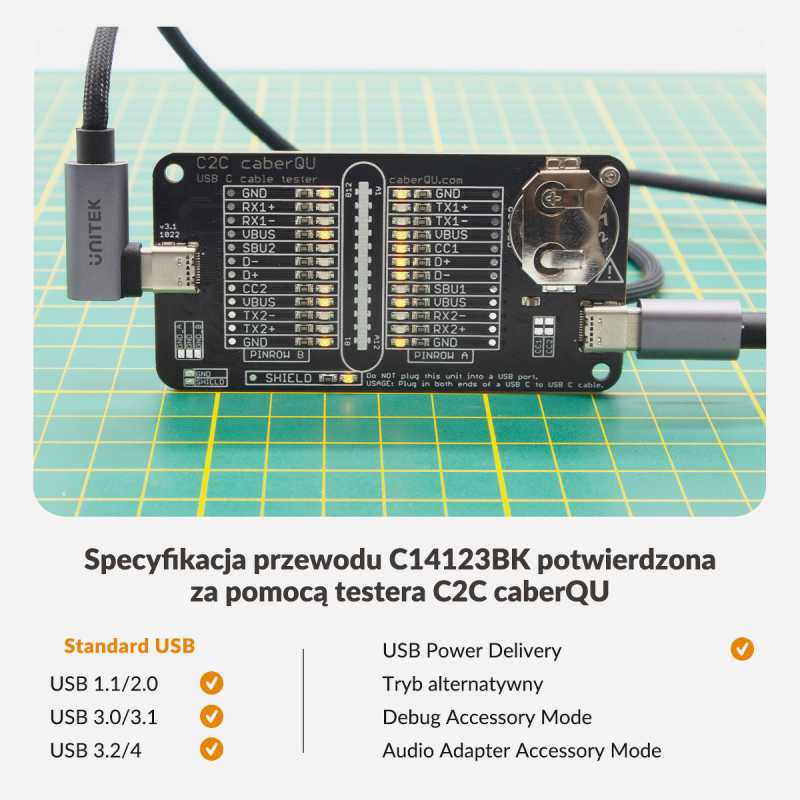 Unitek Kabel USB-C kątowy 90° PD100W 3m | PartsPC.pl