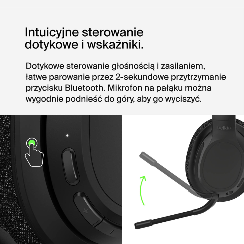 Belkin Słuchawki nauszne, bezprzewodowe, z mikrofonem... | PartsPC.pl