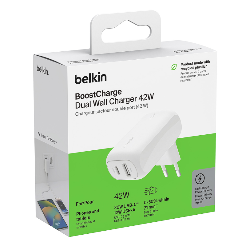 Belkin Ładowarka USB-C 30W, USB-A 12 W, 42W, kątowa... | PartsPC.pl