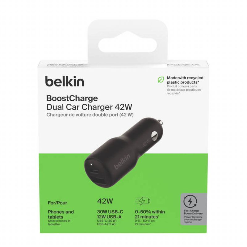Belkin Ładowarka samochodowa, USB-A, USB-C 42W | PartsPC.pl