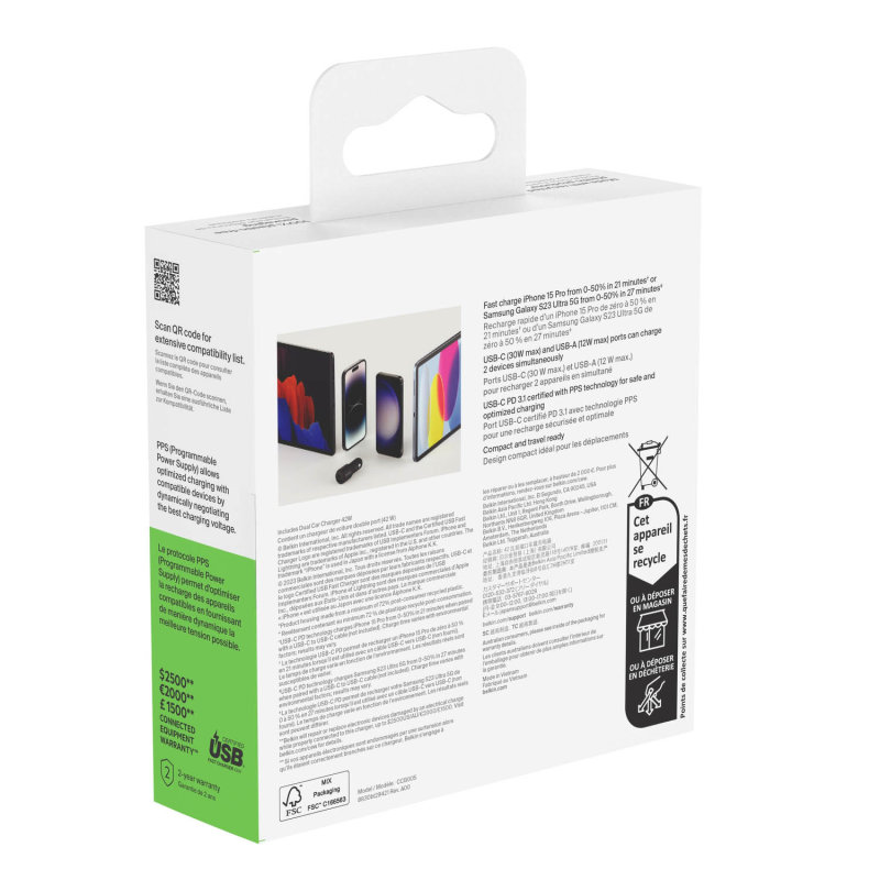 Belkin Ładowarka samochodowa, USB-A, USB-C 42W | PartsPC.pl