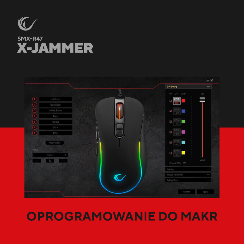 Rampage Mysz X-JAMMER V2 RGB 12800DPI 1kHz Macro | PartsPC.pl