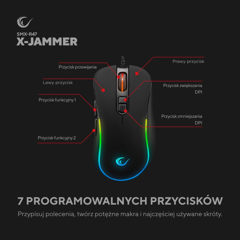 Rampage Mysz X-JAMMER V2 RGB 12800DPI 1kHz Macro | PartsPC.pl