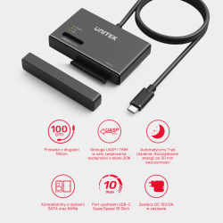 Unitek Mostek USB-C na dyski SATA i M.2 MVMe | PartsPC.pl