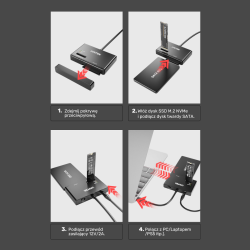 Unitek Mostek USB-C na dyski SATA i M.2 MVMe | PartsPC.pl