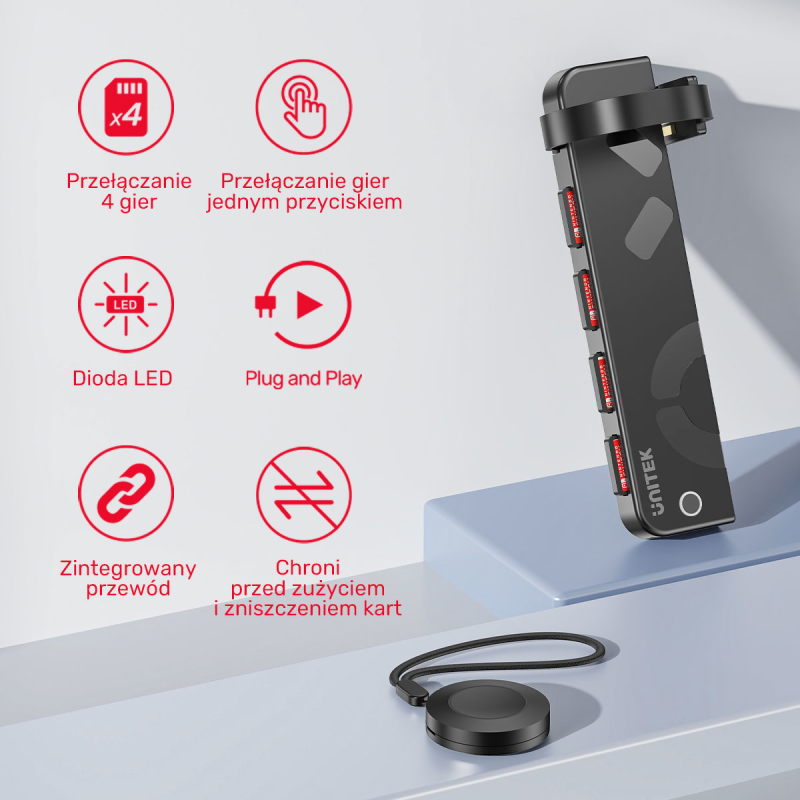 Unitek Czytnik 4 kart Nintendo Switch + pilot | PartsPC.pl