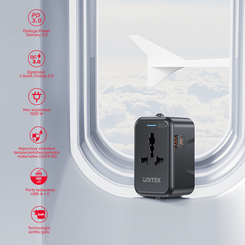 Unitek Ładowarka podróżna EU/US/UK/AUS PD 20 W | PartsPC.pl