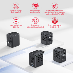 Unitek Ładowarka podróżna EU/US/UK/AUS PD 35 W | PartsPC.pl