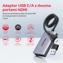 Unitek Adapter USB/C/A na 2x HDMI MST FullHD | PartsPC.pl