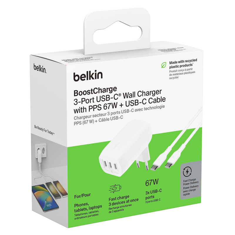 Belkin Ładowarka kątowa 3 porty USB-C PPS 67 W, kabel... | PartsPC.pl