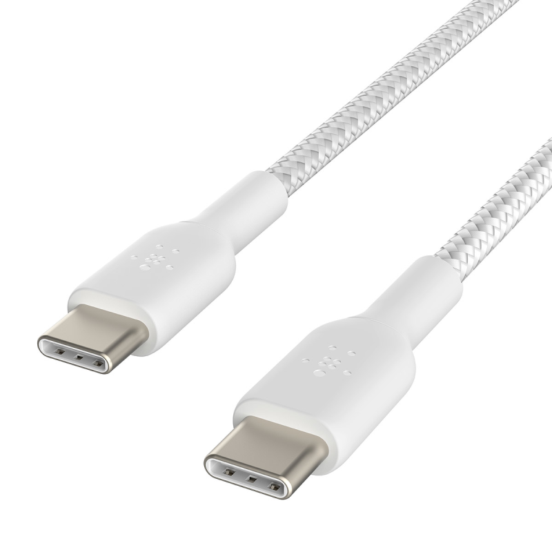Belkin 2 Kable w oplocie USB-C na USB-C 60W, 1 m, białe | PartsPC.pl