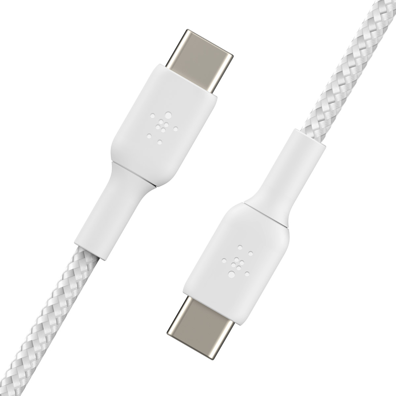 Belkin 2 Kable w oplocie USB-C na USB-C 60W, 1 m, białe | PartsPC.pl